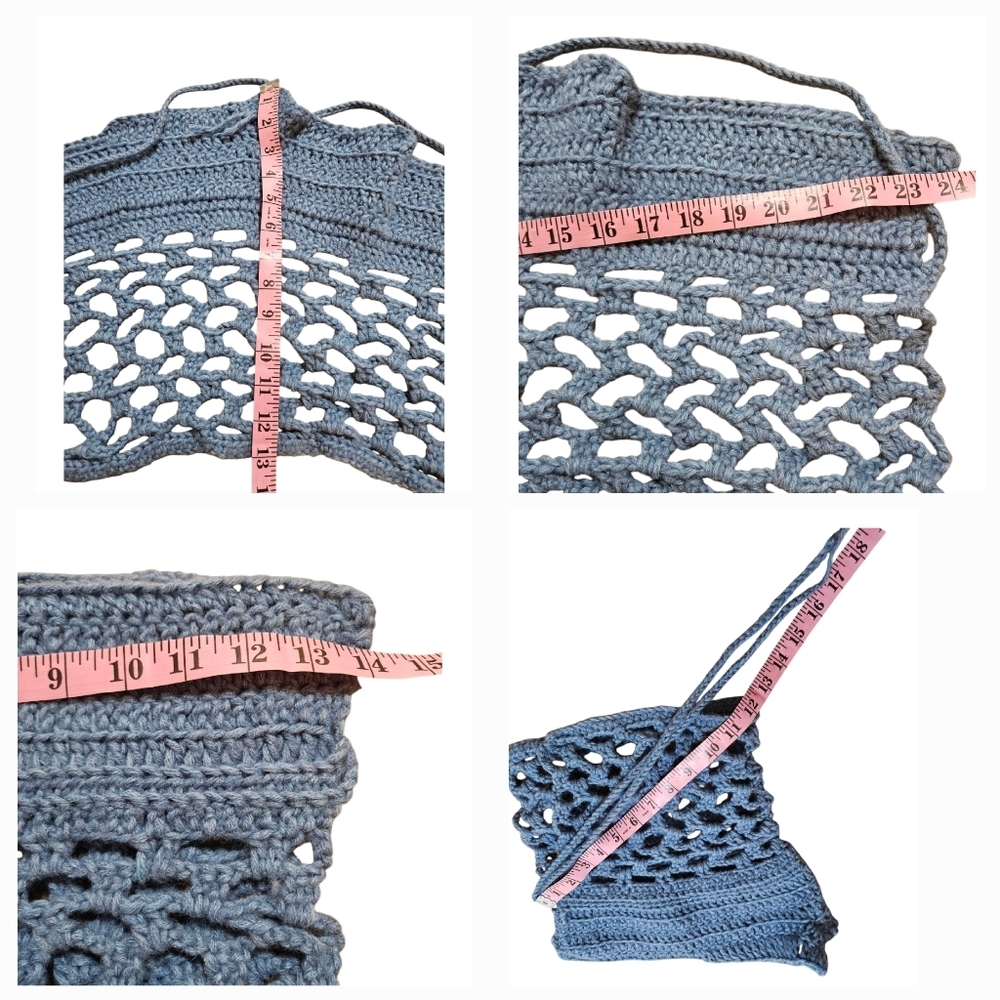Handmade 4 ways Crochet Summer Top One-of-a-kind Blue Fishnet Bikini Crop-Top - Picture 17 of 17